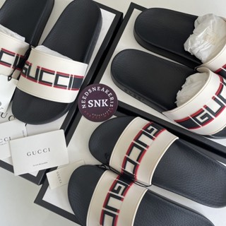 Gucci logo print pool slides ของแท้100%