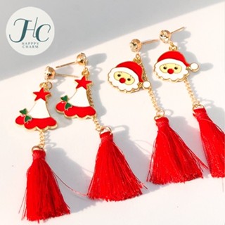 ส่งไว!!ต่างหูคริสต์มาส โซ่ยาวประดับพู่ น้ำหนักเบา น่ารักแสนเก๋ christmas earrings