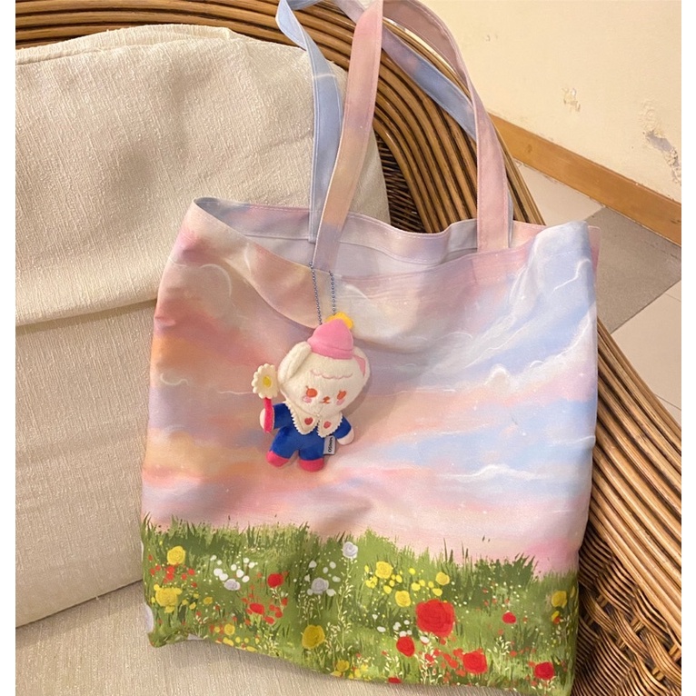 กระเป๋าผ้า 𝐑𝐨𝐬𝐞 𝐬𝐤𝐲 มีซิบ *ขายดี* พร้อมส่ง- Tulip.atsun