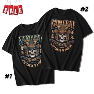 เสื้อยืดแขนสั้นคอกลม Cotton 100% สกรีนลายซามูไร SAMURAI SKULL JAPAN