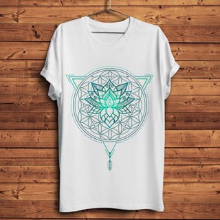 Geometric Triangle Lotus Flower Of Life Mandala T Shirt Men New White Homme Cool Symbol T-Shirt Unisex