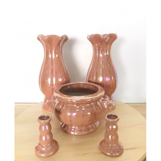 ชุดหน้าพระ แจกัน กระถางธูป เชิงเทียน งานเซรามิกเคลือบสีมุก ข…