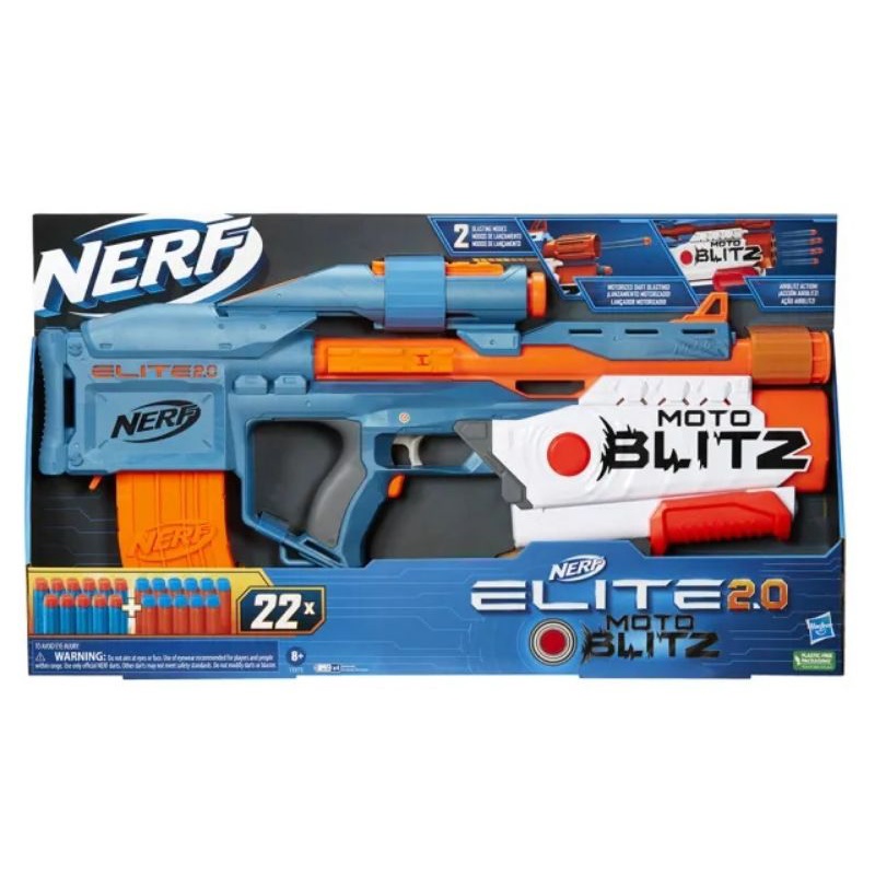 NERF Elite 2.0 Motoblitz Blaster Gun with Scope, Motorized 10-Dart Blasting, Airblitz 6 Darts, 22 Darts, Outdoor Toys