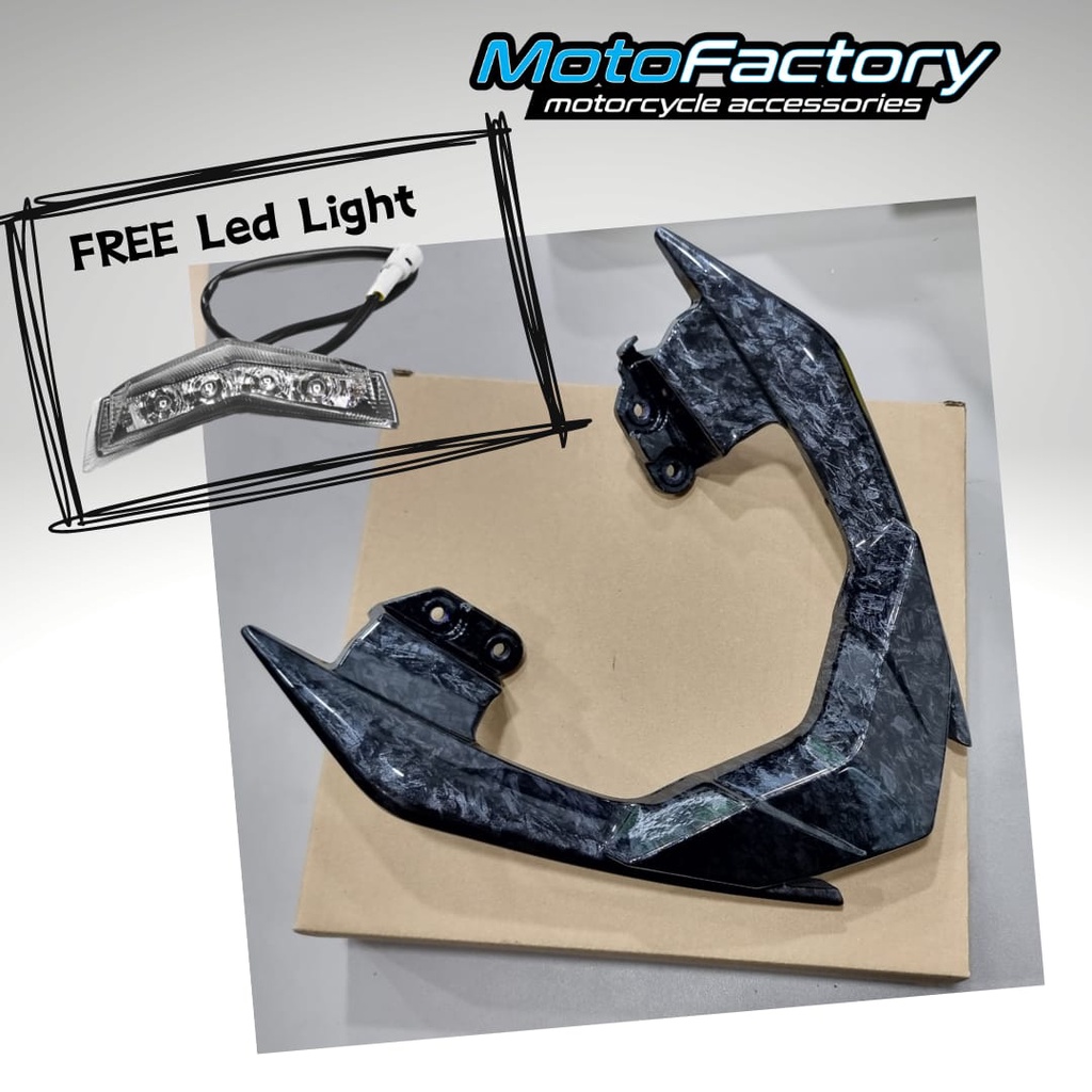 YAMAHA LC V4 V5 V6 SPOILER L BAR CELUP FORGED CARBON FIBRE พร้อมเสื้อโค้ทใส 2K (ไฟ LED ฟรี)