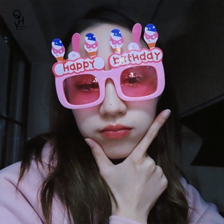 การ์ตูนน่ารัก ไอศกรีม วันเกิด เทียน แว่นตา แฟชั่นเกาหลี สุขสันต์วันเกิด ตัวอักษร แว่นตา ตกแต่ง กระจก สําหรับงานเลี้ยงวันเกิด