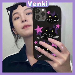 VENKI - Case For iPhone 14 Pro Max Soft TPU Candy Case Stars and Cute Cat Glossy Black Back Cover Camera Protection Shockproof For iPhone 13 12 11 Pro Max 7 8 Plus X XR