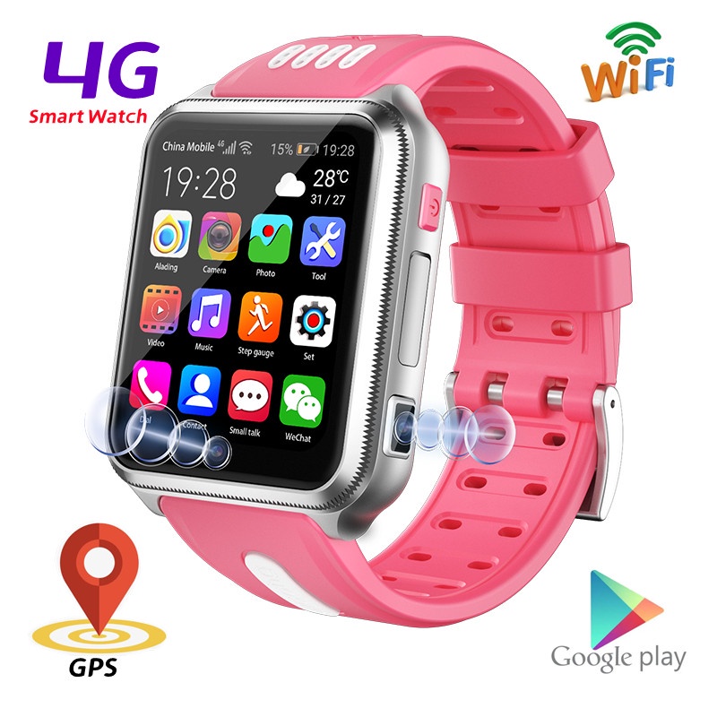 Android 9.0 สมาร์ทวอทช์ 4G เด็ก GPS ตําแหน่งโทรศัพท์ เด็กผู้ชาย เด็กผู้หญิง นาฬิกาโทรวิดีโอ Wifi อินเทอร์เน็ต Google Play Store กล้องคู่ บันทึกภาพ สมาร์ทวอทช์