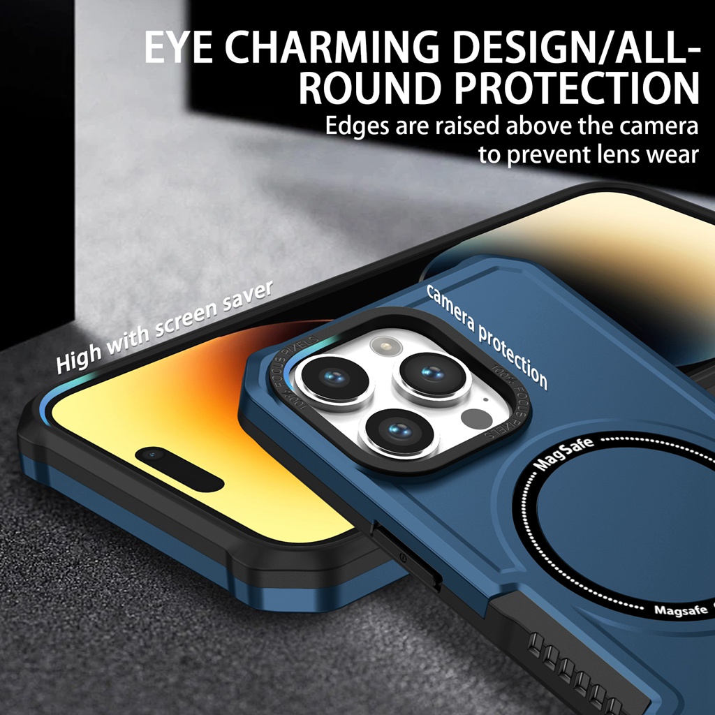 ใหม่ !! พรีเมี่ยม สีน้ําเงินเข้ม 360 ° ใหม่ เคสโทรศัพท์มือถือแฟชั่น ผิวด้าน กันหล่น กันเลนส์แม่เหล็ก สําหรับ iPhone 14 13 12 11 Pro Max 11 Pro Max
