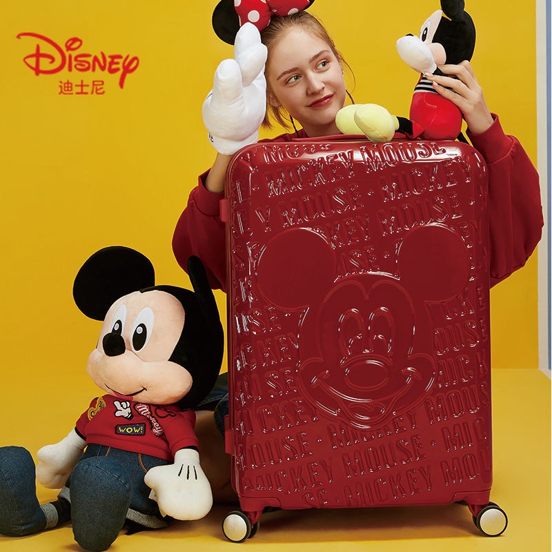 A.t.a Disney กระเป๋าเดินทางล้อลาก แบบใส่รหัสผ่าน 20 นิ้ว สีแดง สําหรับผู้หญิง