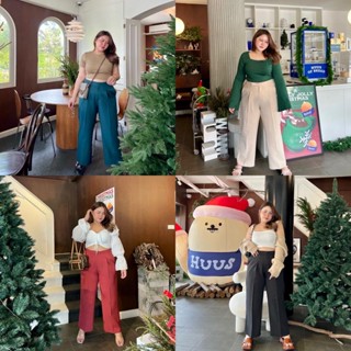Chataeu pants (เอว32-40) กางเกงขายาวขอบเอวเกย - merry house