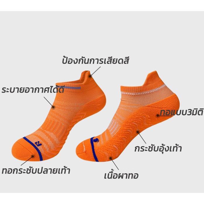 ถุงเท้าวิ่ง ถุงเท้ากีฬา ข้อสั้น เนื้อผ้าขนหนู ผ้าทอเกรดA หนาและนุ่มมาก ใส่กระชับปกป้องเท้าขณะออกกำลังกาย [มีคูปองส่วนลด]