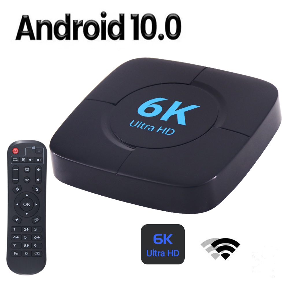 กล่องรับสัญญาณทีวี แอนดรอยด์ 10.0 6K รองรับเสียง Ultra HD 4K 1080P Wifi 2.4G&amp;ชุดกล่องทีวี 5.8G