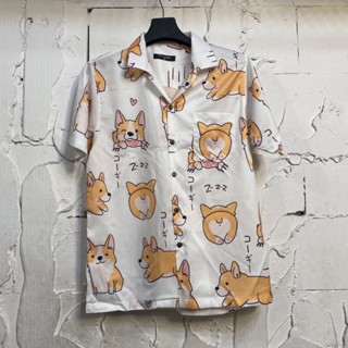 เสื้อฮาวายลายหมาชิบ่ะ hawaii ไซค์ m l xl 2xl 3xl 4xl ผ้าไหมซาตินอิตาลี่💯% ผ้านิ่มสวมใส่สบายไม่ร้อน ใส่ได้ทั้งชายและหญิง