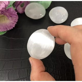 1 Piece Selenite Crystal เซเลไนท์Polished Palm Stone Morocco Chakra Reiki Healing