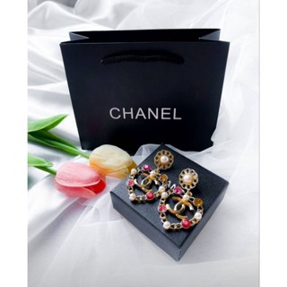 **พร้อมส่ง** ต่างหู CHANEL พลอยชมพู พร้อมกล่อง