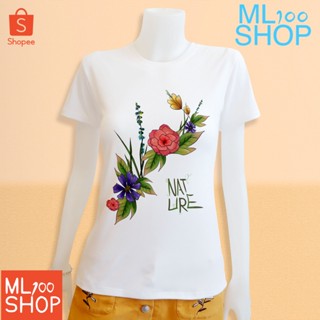 เสื้อยืดลายดอกไม้ Nature ผ้า TK พิมพ์ลายลงในเนื้อผ้า - ML100SHOP (คอกลม)