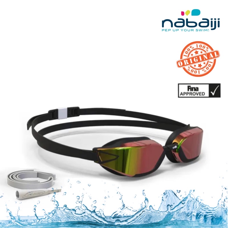 แว่นตาว่ายน้ำแบบเลนส์สะท้อน รุ่น B-FAST 900 (สีดำ) NABAIJI