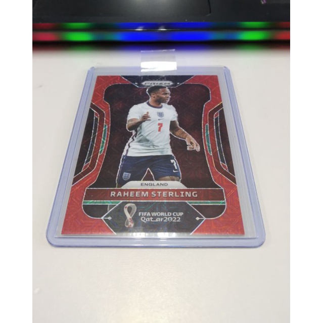 การ์ดฟุตบอล 2022 Panini Prizm Fifa World Cup Raheem Sterling England Red Mojo รัน/99