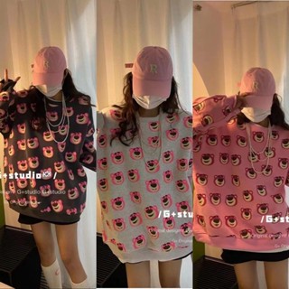 เสื้อหนาวลายหมีลอตโซ่ (emoji)ผ้าสำลี งานสกรีน อก 44"