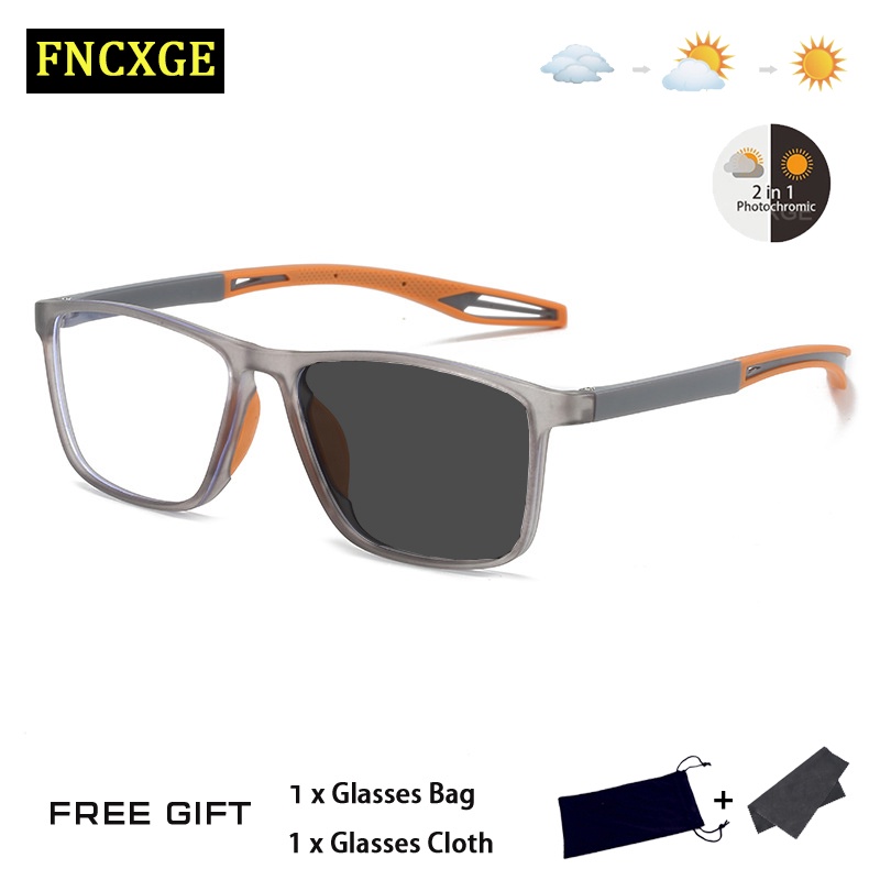 Fncxge เลนส์เปลี่ยนสี แว่นตาสั้น 0.0 ถึง - 6.0 ป้องกันรังสีอัลตราไวโอเลต เลนส์ถอดออกได้ สําหรับผู้ชาย และผู้หญิง แว่นตาสายตาสั้น อัตโนมัติ ป้องกันแสงสีฟ้า - รูปที่ 5