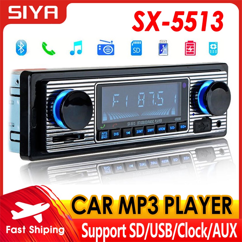 SIYA Car Radio Bluetooth Vintage AUX USB FM 12V Classic Stereo Indash
