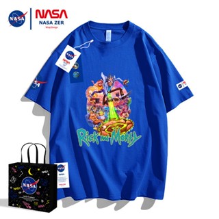 เสื้อยืดแขนสั้น คอกลม ผ้าฝ้ายแท้ พิมพ์ลาย NASA Rick and Morty แฟชั่นคู่รัก สไตล์สตรีท สําหรับวัยรุ่น สินค้าพร้อมส่ง_30