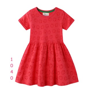 Dress-1040 ชุดกระโปรงเด็กผู้หญิงสีชมพูเข้มสตรอเบอรี่