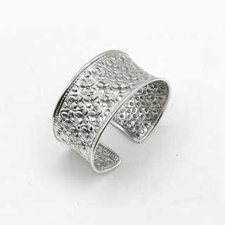 กำไลเงินลายดอกเข็ม ตอกลายดอกไม้ กำไลทรงอานม้า กำไลเงินแท้ 925 : DSP 925 Sterling Silver Cuff Bangle