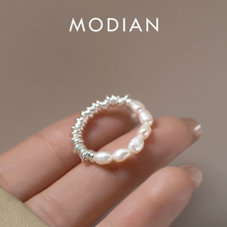 Modian แหวนเงินแท้ 925 ประดับมุก ปรับขนาดได้ 6-9 เครื่องประดับแฟชั่น สําหรับผู้หญิง