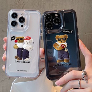 เคสโทรศัพท์มือถือซิลิโคน TPU ใส แบบนิ่ม ลายหมีน่ารัก กันกระแทก สําหรับ IPhone 14 12 13 11 Pro XS Max XR X 8 7 Plus 6S