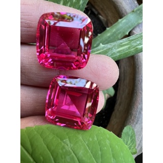 ทับทิม พม่าเทียม 90 กะรัต(CARATS) พลอย ขนาด 20X20MM มิล ( MM)2 Pcs( 2 เม็ด)PINKISH SAPPHIRE BURMA RUBY