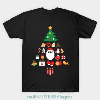 Printed Christmas Tree From Christmas Symbols T-Shirt Men T Shirt Cotton Tshirt O-Neck Short-Sleeve Women T-Shirt