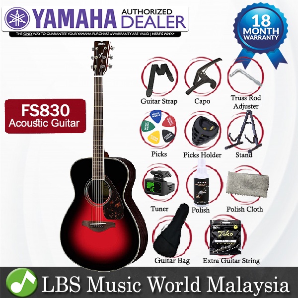 Yamaha FS830 40" Concert Solid Spruce Top Acoustic Guitar- Red Burst (FS 830)