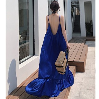 💞Hot sale💞Sanya Beach Dress หญิงฤดูร้อน Suspenders เซ็กซี่ Backless Slim Seaside วันหยุด Big Red Super Fairy Long One-