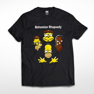 Kaos BAND QUEEN x THE SIMPSONS เสื้อยืดลําลอง แขนสั้น คอกลม พิมพ์ลายวงร็อคดนตรี แนวโบฮีเมียน ซิมป์สัน สําหรับผู้ชาย และผู้หญิง