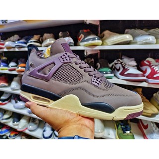 Jordan 4 High Mens รองเท้าลําลอง สีม่วง สีเทา สีดํา ฟรีถุงเท้า