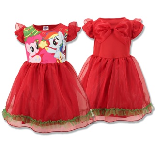 ชุดกระโปรงเด็ก โพนี่ *ลิขสิทธิ์แท้* ผลิตไทย ชุดตรุษจีน สีแดง My Little Pony เดรสโพนี่ ชุดเด็ก กระโปรงผ้ามัน