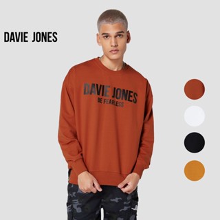 DAVIE JONES เสื้อสเวตเตอร์ โอเวอร์ไซส์ พิมพ์ลายโลโก้ สีดำ สีขาว สีเหลือง สีส้ม Logo Print Oversize Sweater  SW0019BK WH YE OR TD