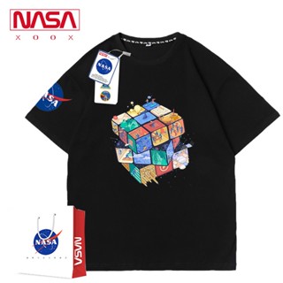 เสื้อยืดแขนสั้น ผ้าฝ้าย ทรงหลวม พิมพ์ลาย nasa แฟชั่นฤดูร้อน สไตล์เรโทร สําหรับผู้ชาย