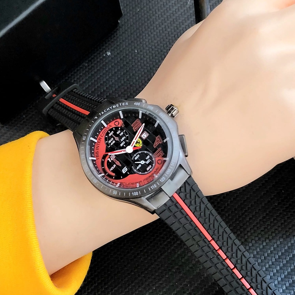 นาฬิกาข้อมือสปอร์ต Ferrari Chrono สายยาง เส้นผ่าศูนย์กลาง 45 มม. สําหรับผู้ชาย YL12