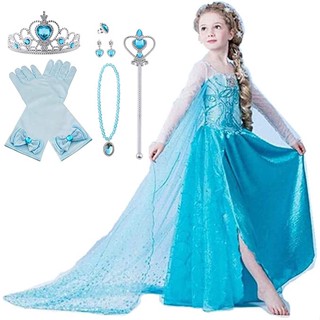 ชุดเจ้าหญิงเอลซ่าสำหรับเด็ก Frozen Elsa Dress Luxury 7 Piece Set Ice Blue(ชุดเจ้าหญิง รัดเกล้าหัวใจ ไม้วิเศษ ถุงมือ สร้อยคอ แหวน ต่างหู)