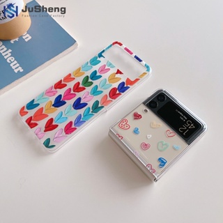 Jusheng เคสโทรศัพท์มือถือแฟชั่น พิมพ์ลายหัวใจ สําหรับ Samsung Z Flip4 Z Flip3 HD