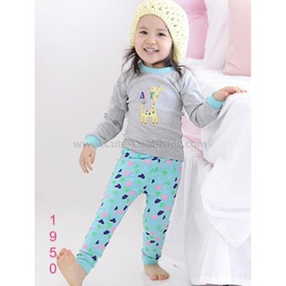 L-PJG-1950 ชุดนอนเด็กแนว Slim สีเทา ลายยีราฟ Size-90 (1-2Y)