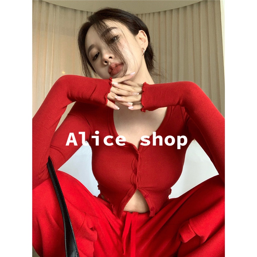 Alice สไตล์เกาหลีเทรนด์แฟชั่น y2k แขนยาวเสื้อยืดผู้หญิง 2024 ล่าสุดสบาย ๆ A21K00Q