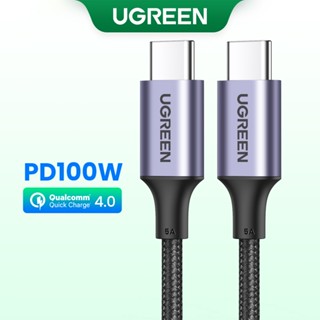 Ugreen สายชาร์จเร็ว 100W 20V 5A ตรง 90 องศา ไนล่อนถัก USB C เป็น USB C สําหรับ compatible compatible for Macbook Pro Samsung Google Pixel Switch