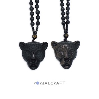 Obsidian leopard necklace สร้อยคอหินออบซีเดียน แกะสลักรูปเสือ