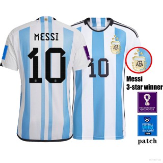 เสื้อยืด แขนสั้น พิมพ์ลายฟุตบอล World Cup Winner Argentina Messi 3 Star ทรงหลวม พลัสไซซ์ สําหรับผู้ชาย และผู้หญิง 2022-2023