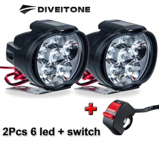 DIVEITONE 1คู่ Led ไฟหน้ารถจักรยานยนต์แสงสว่างสีขาวมาก6LED ทำงานไฟสปอร์ตไลท์รถจักรยานยนต์ไฟตัดหมอก1500LM LED สกูตเตอร์ Spotlight