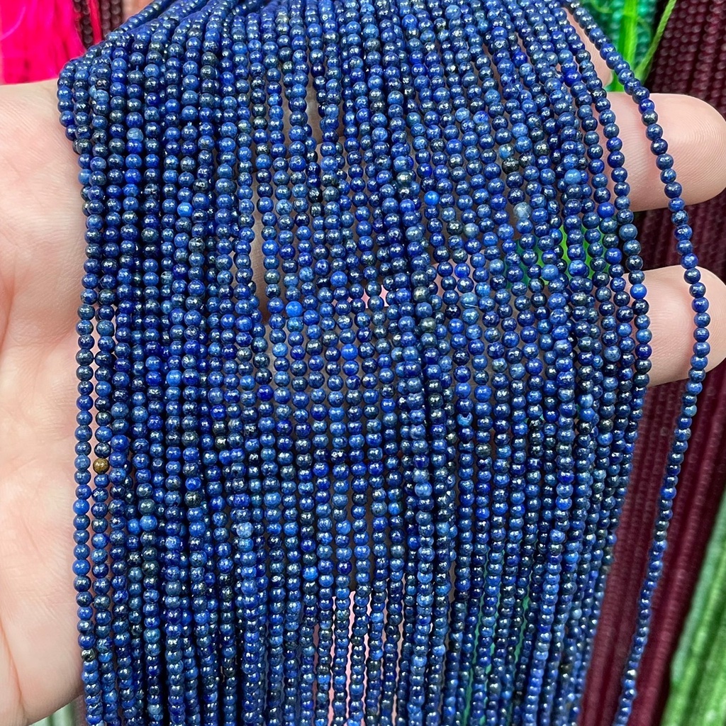 ลาพิสลาซูลี หินแห่งสติปัญญา Lapis Lazuli 2 mm ทรงกลม เส้นยาว เกรด A