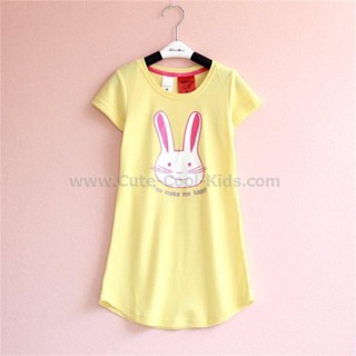 Dress-796 ชุดกระโปรงเด็กหญิง สีเหลืองลายกระต่าย Size-80 (9-12 เดือน)